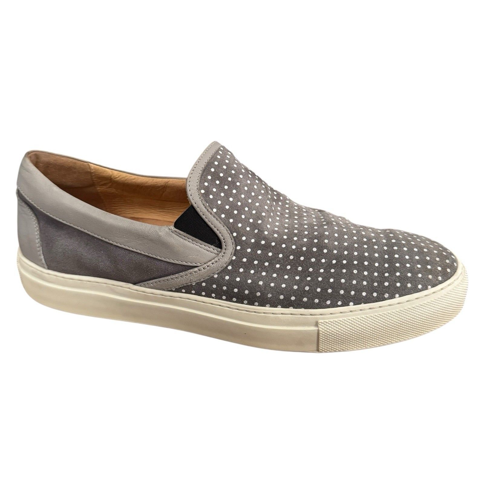 Barneyâs New York Slip On Leather Sneakers Menâs 9m Gray White Polka Dot